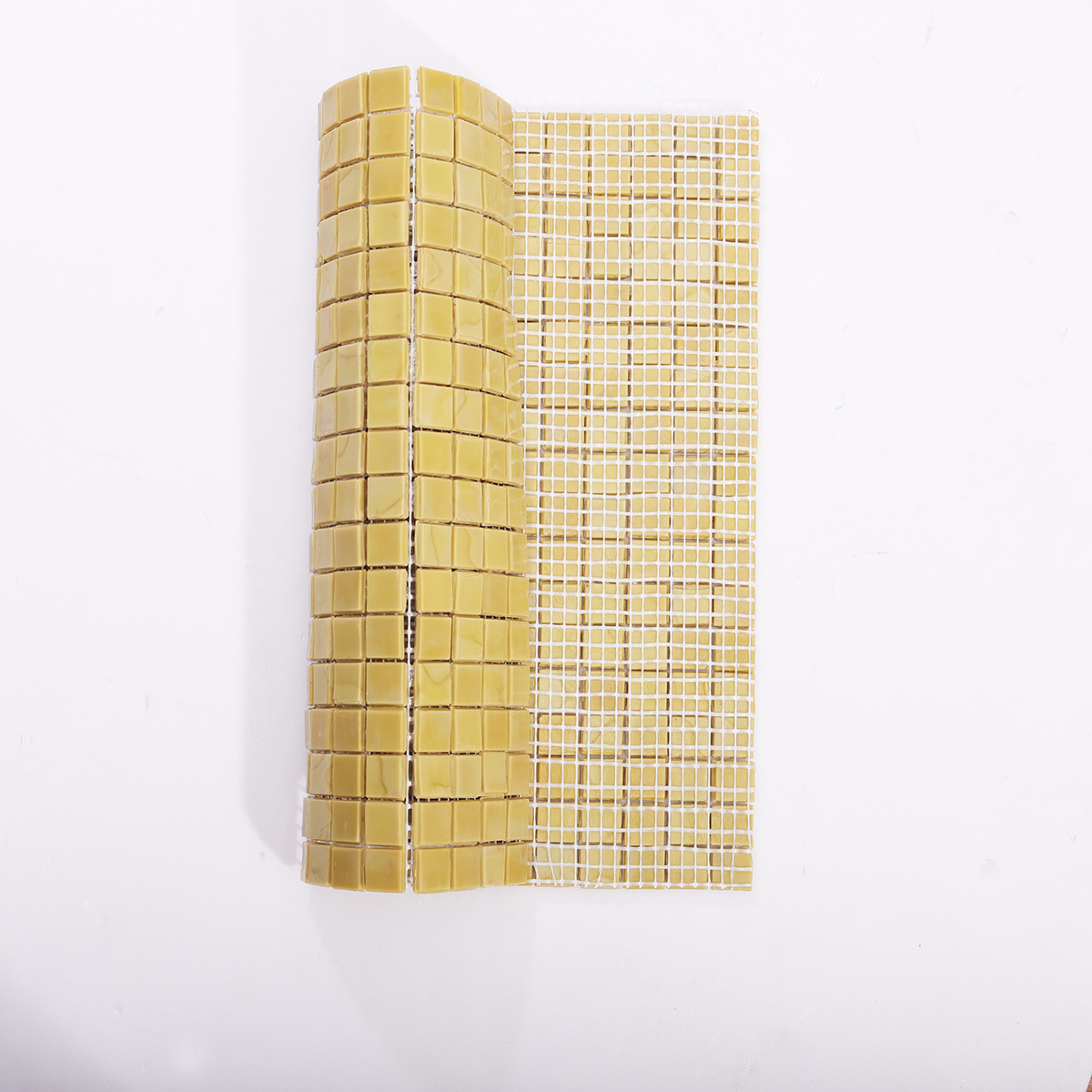 Back View of Vintage Yellow Glass Mosaic Tile with Mesh Backing