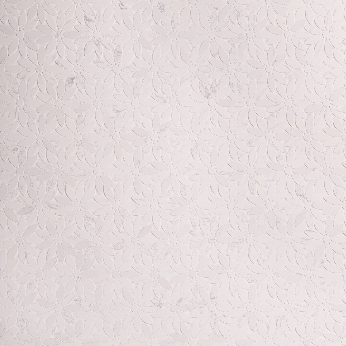 White marble mosaic tile with daisy flower pattern