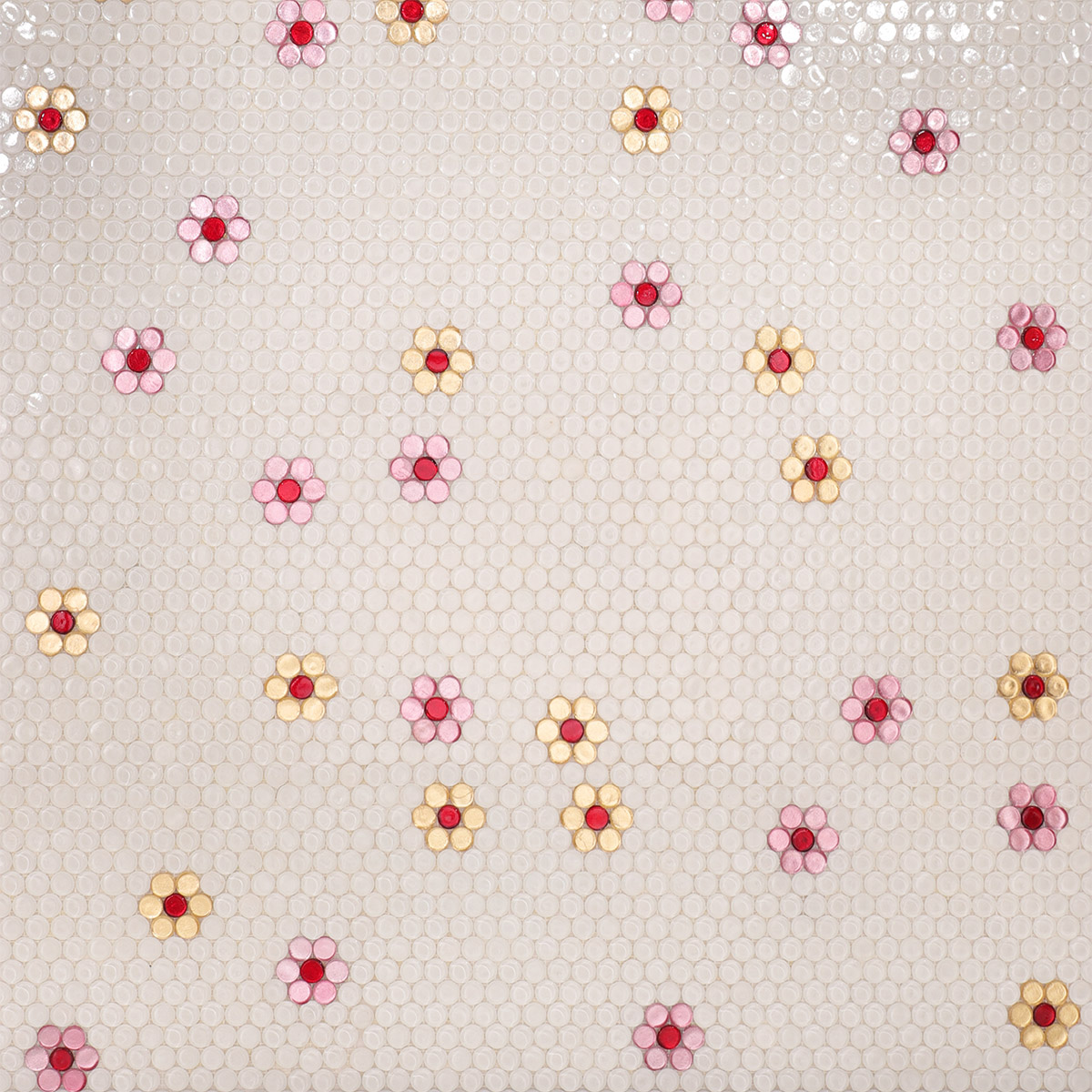 Floral mosaic tile installed on the wall.