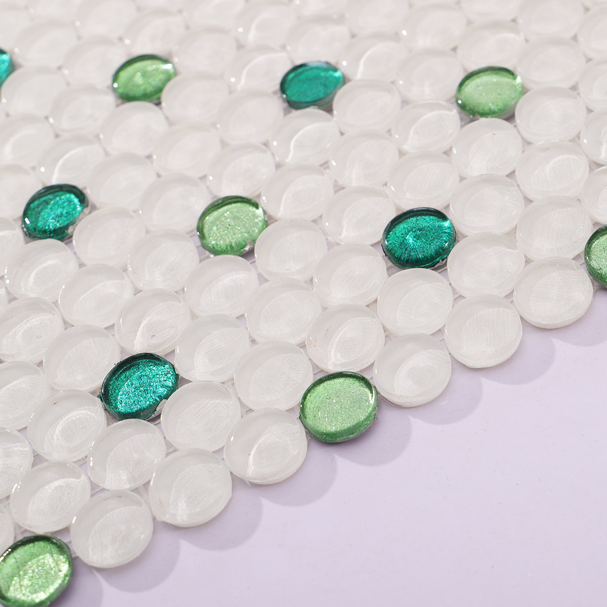 White Mix Green Penny Round Glossy Glass Mosaic Tiles