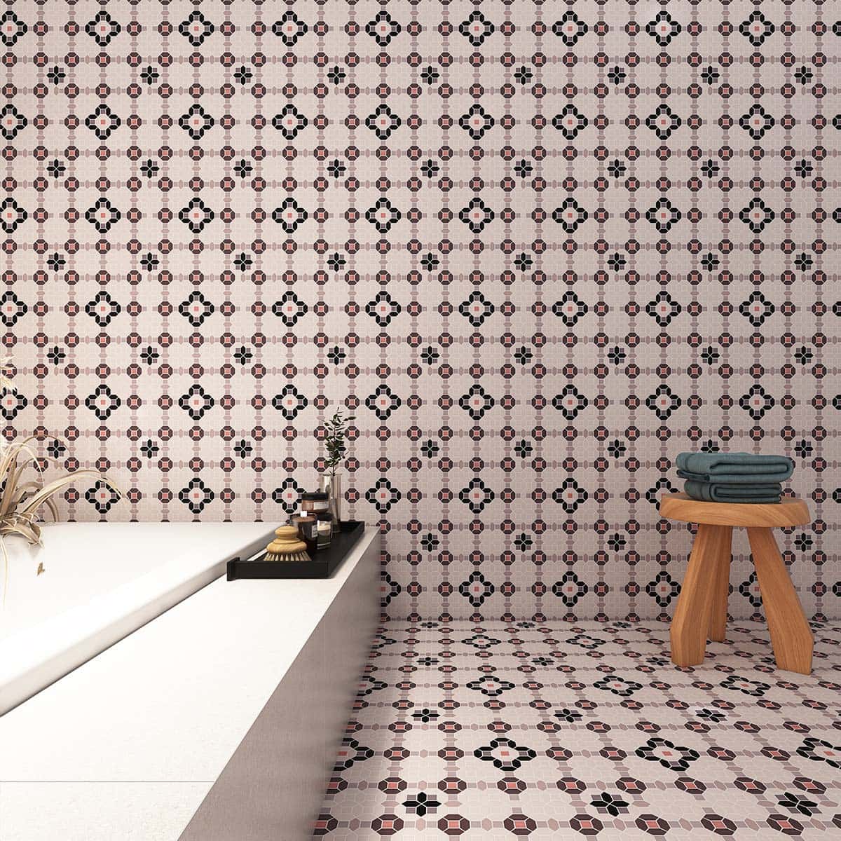 Gray and White Flower Glass Mosaic Tiles