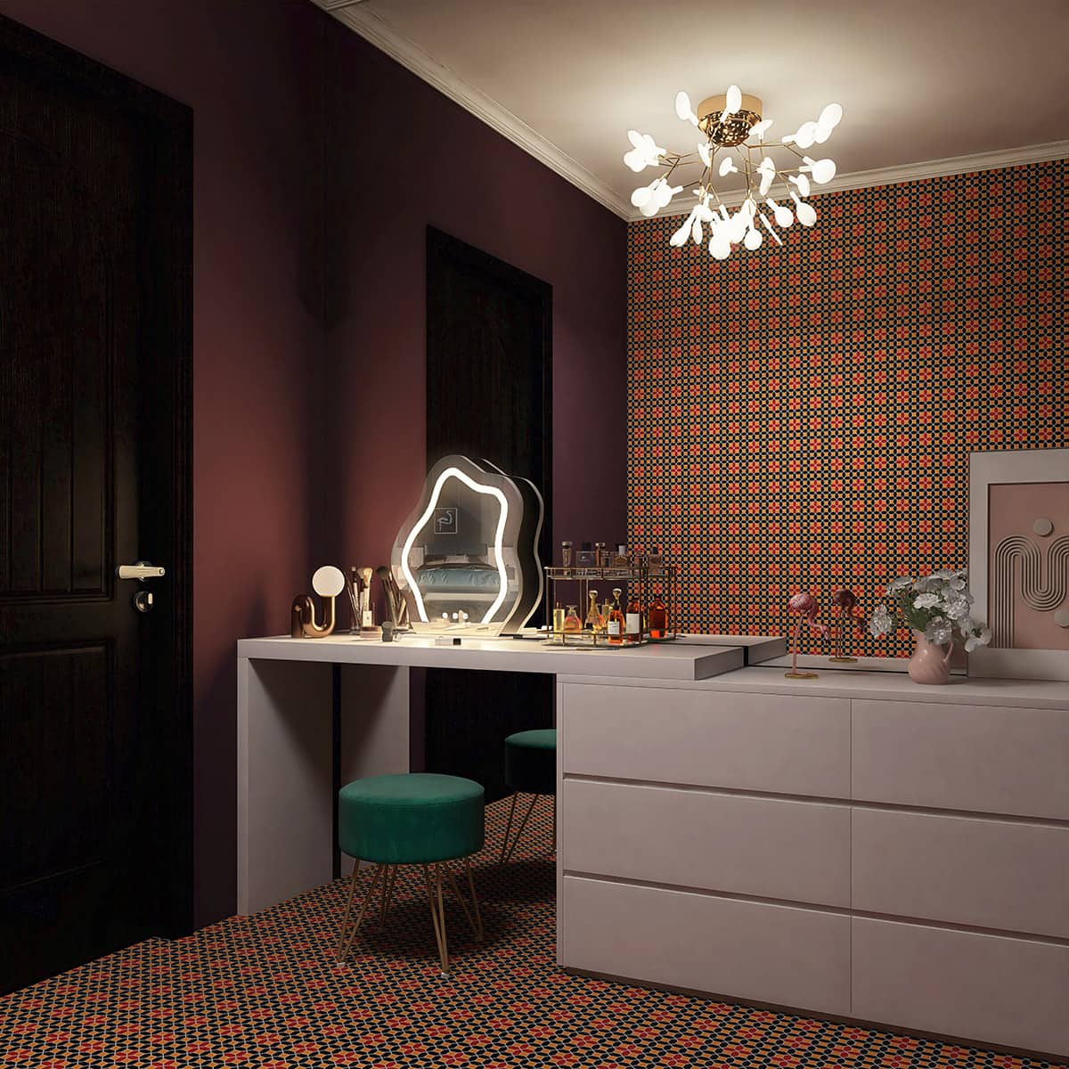 Picket and Square Design Orange & Black Glass Mosaic Backsplash Tiles