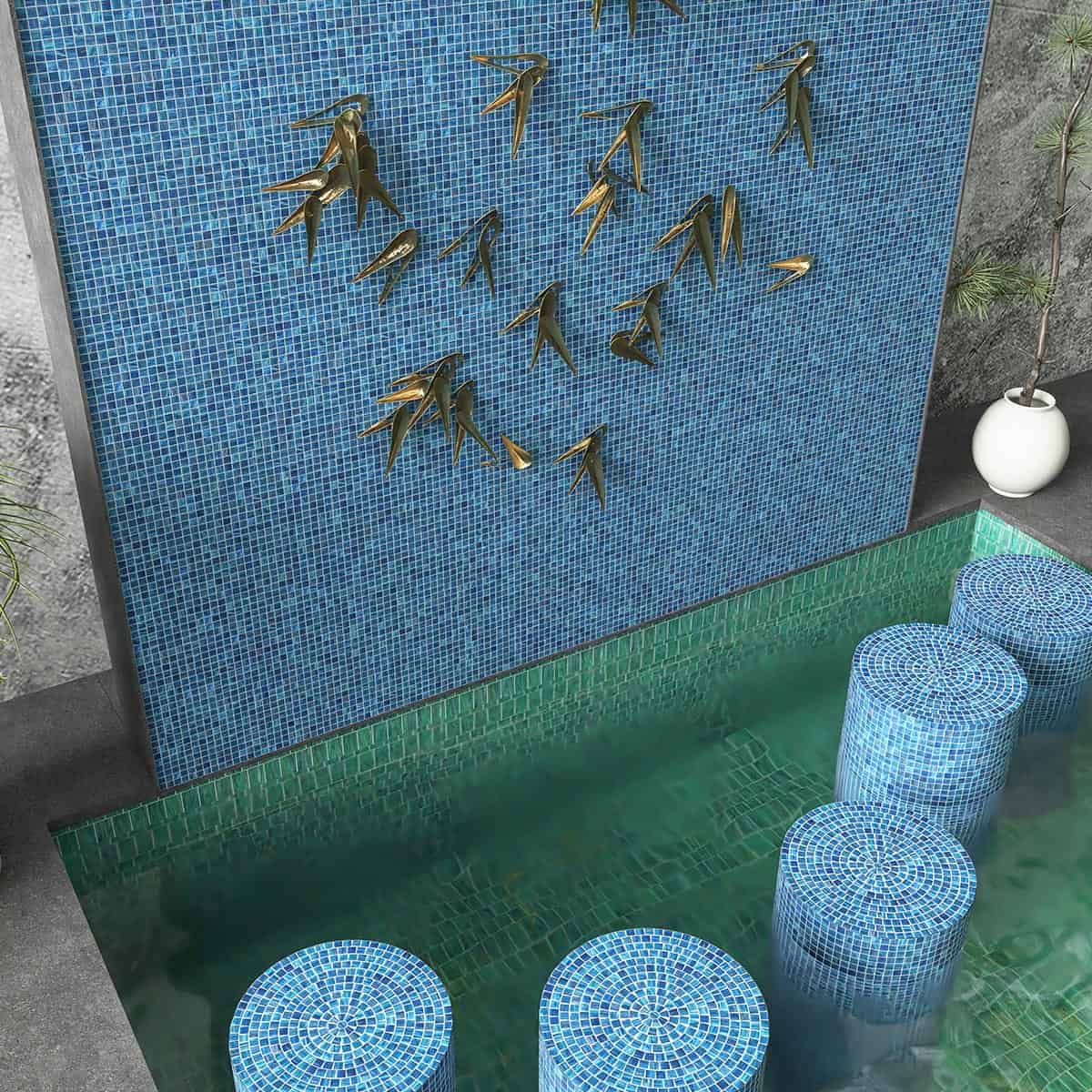 Mall Blue Glass Mosaic Tiles For Swmming Pool 