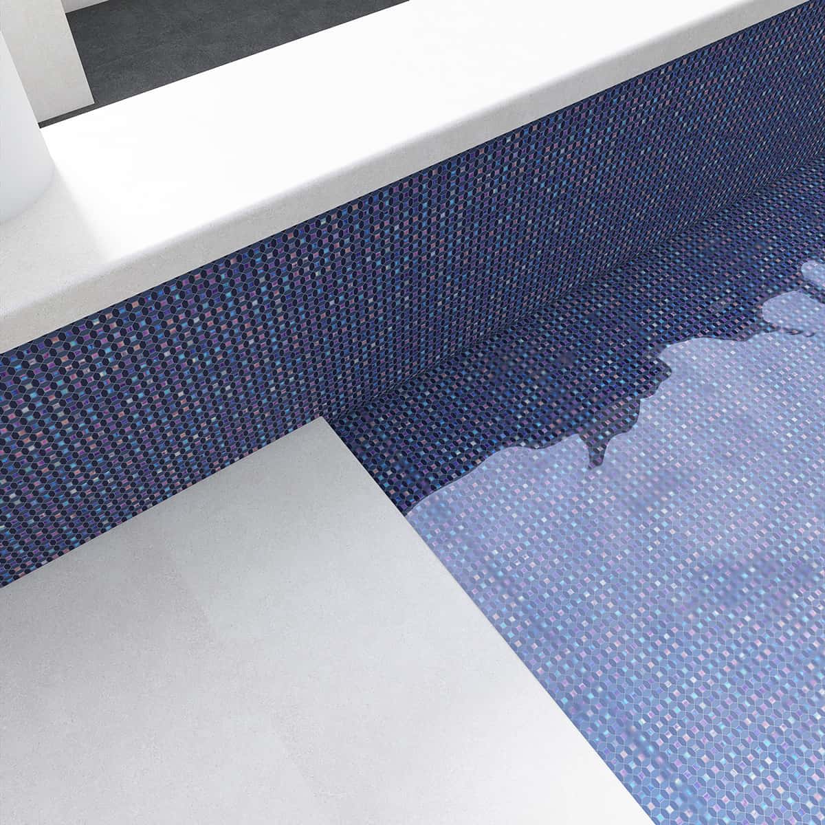 Iridescent  Picket and Square  Blue Glass Mosaic Tiles