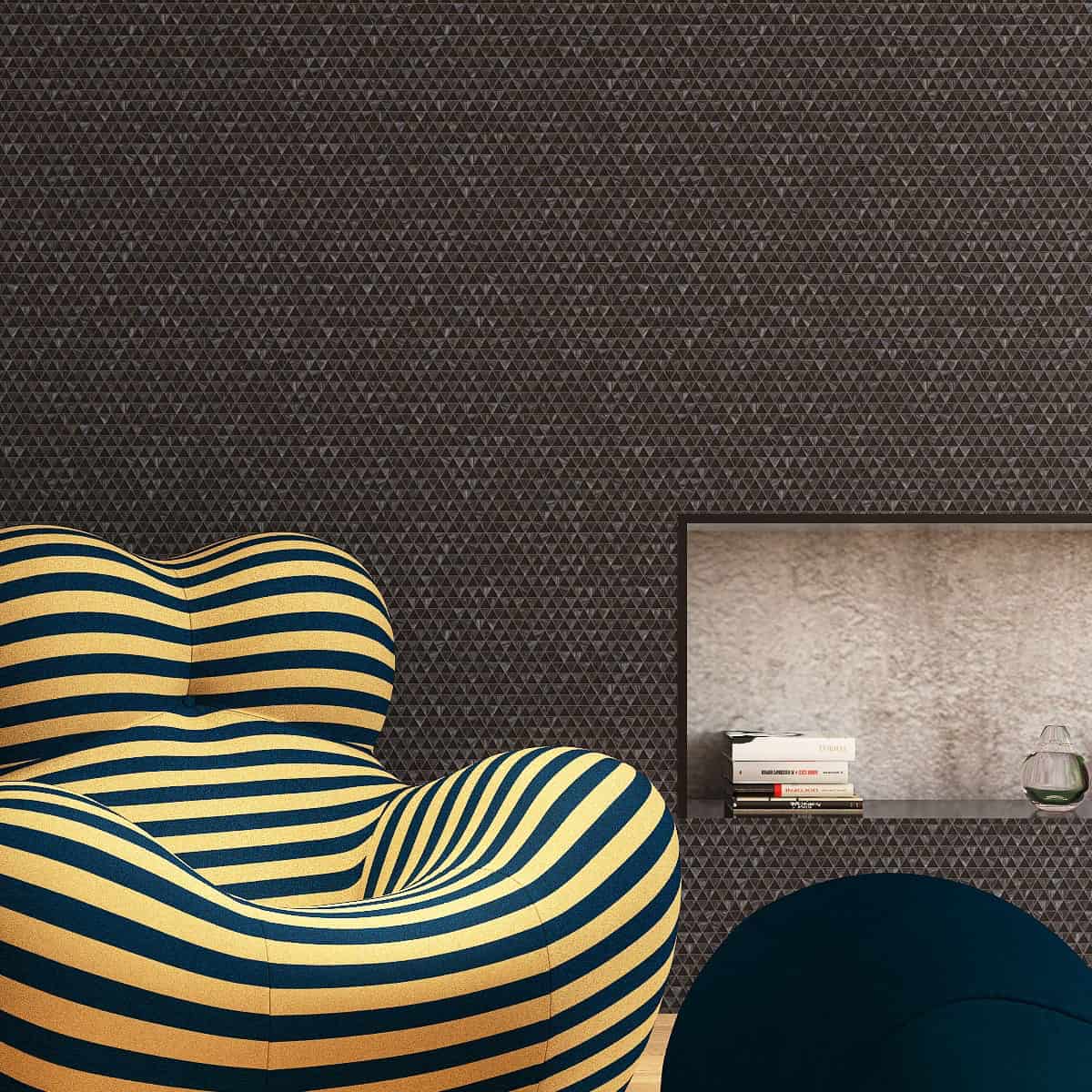 Checkerboard Glass Black Slate Gray Triangle Mosaic Tiles 