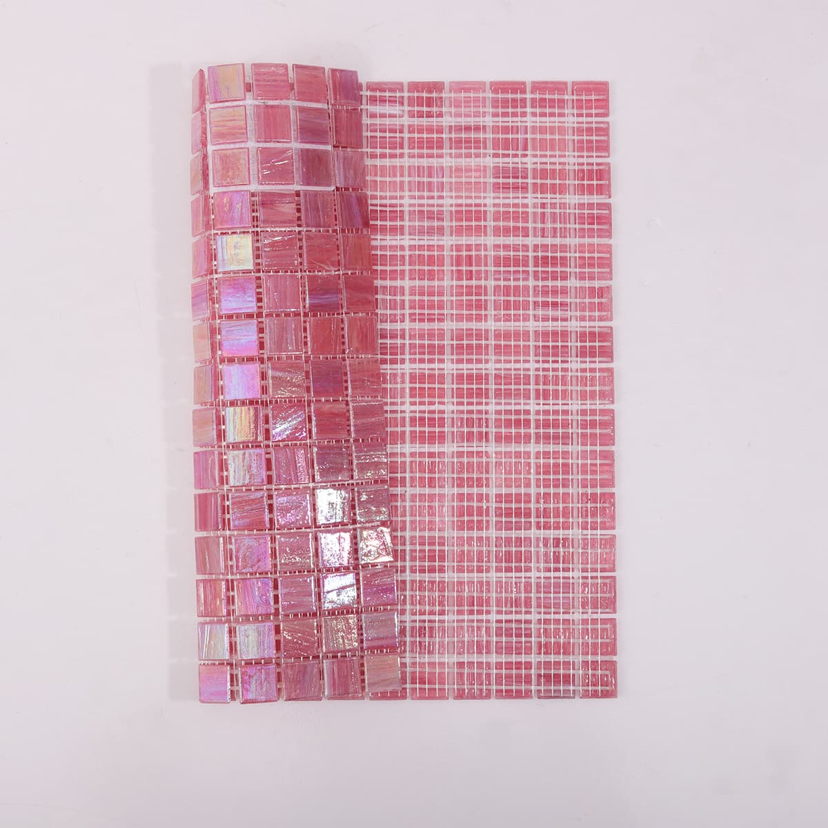 Glossy Iridescent Pink Glass Mosaic Wall and Floor Tiles