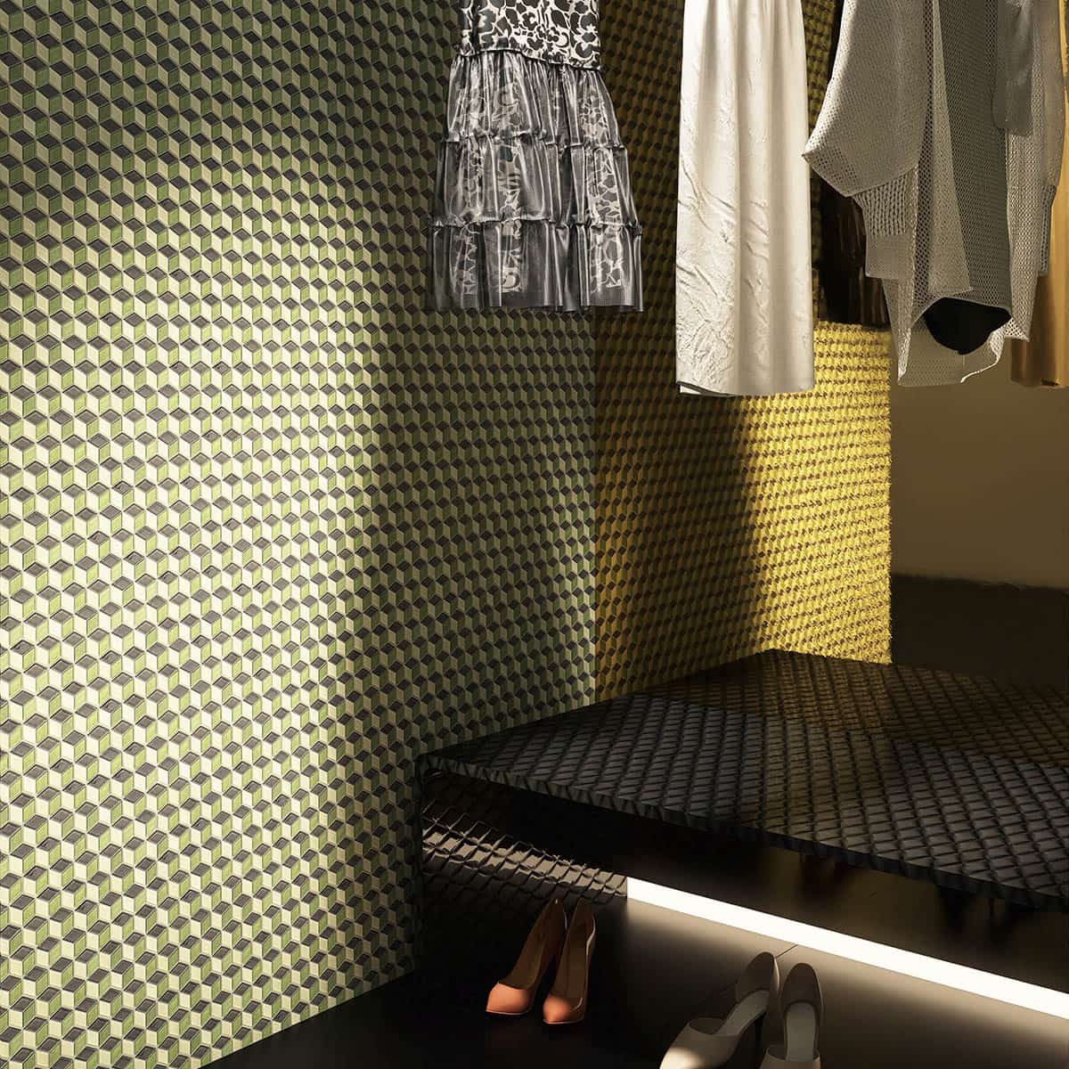 Dark Green Hexgonal Diamond Glass Mosaic Tiles