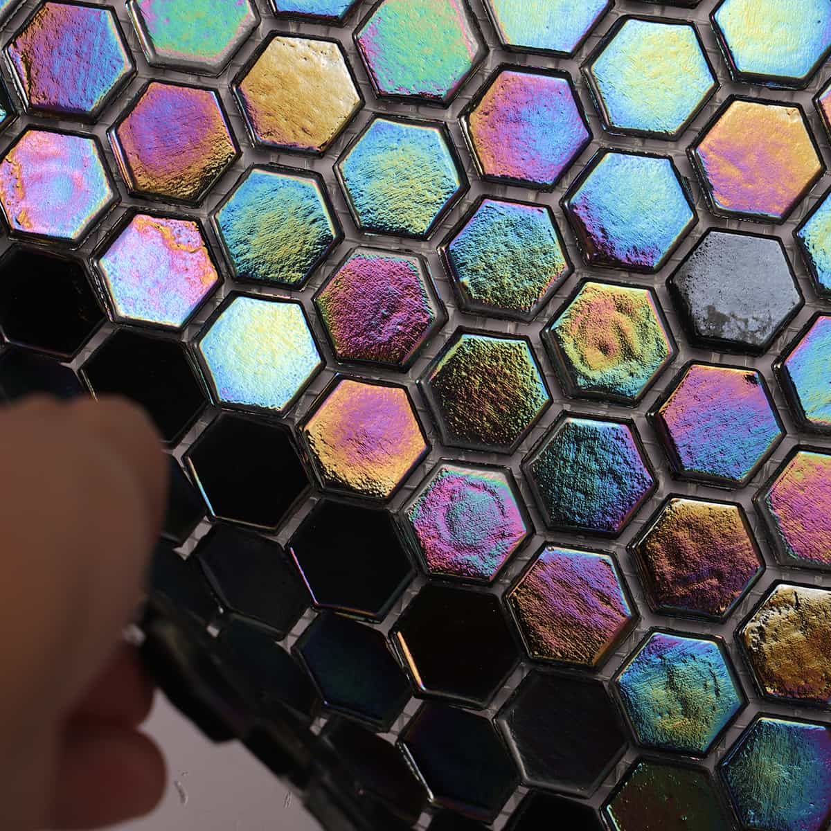 Iridescence Rainbow Hexagonal Glass Mosaic Tiles