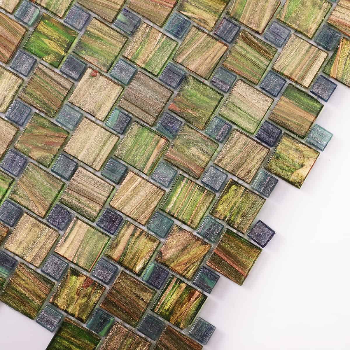 Olive Green Windmill Pattern Glass Mosaic Tiles