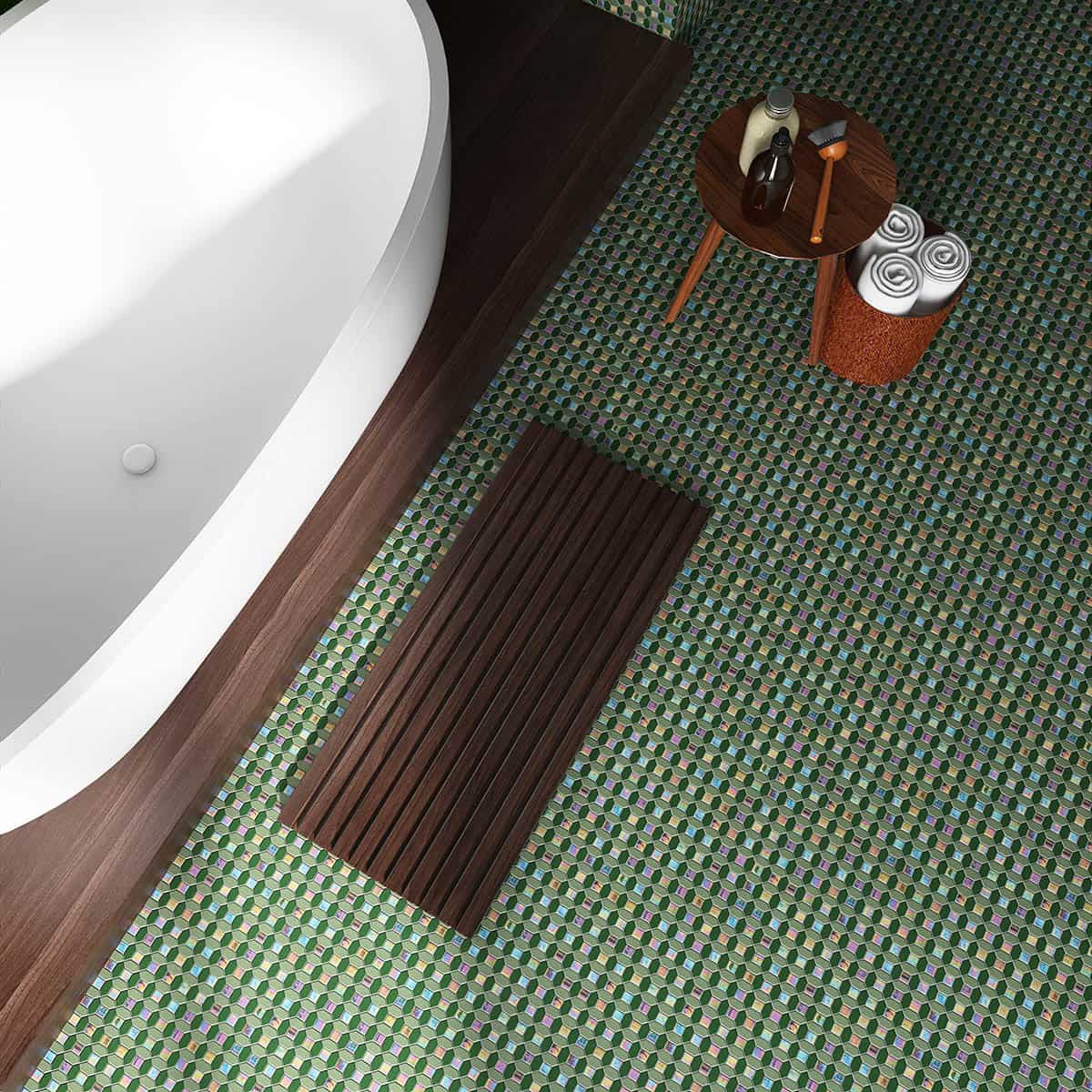 Green Picket Iridescent Glass Mosaic Tiles 