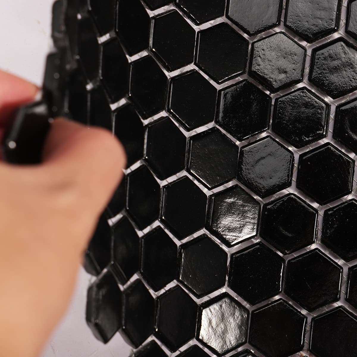 Black Hexagon Honeycomb Glass Mosaic Tiles for Floor and Wall
