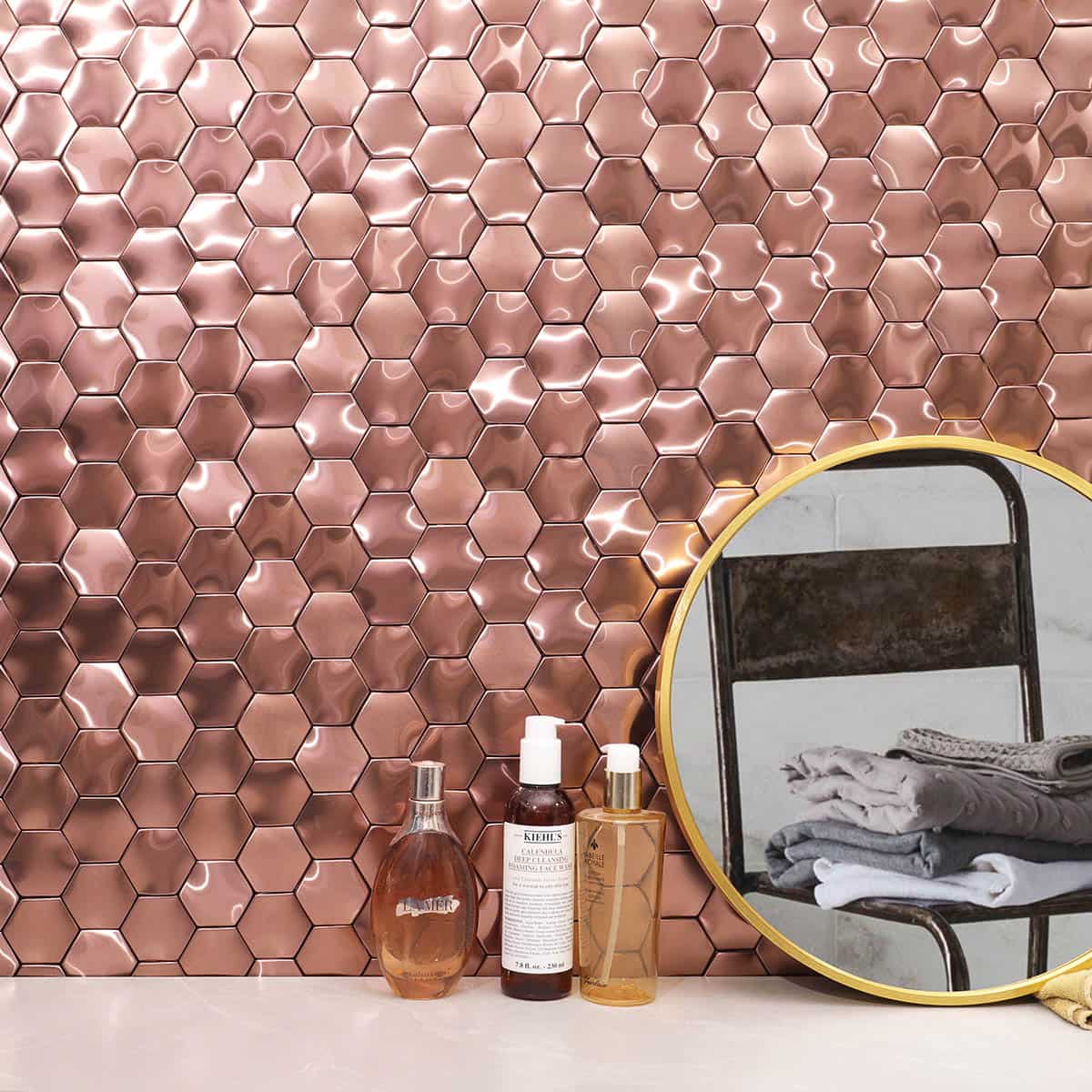 Rose Gold 3D Hexagon Stainless Steel Mosaic Tiles
