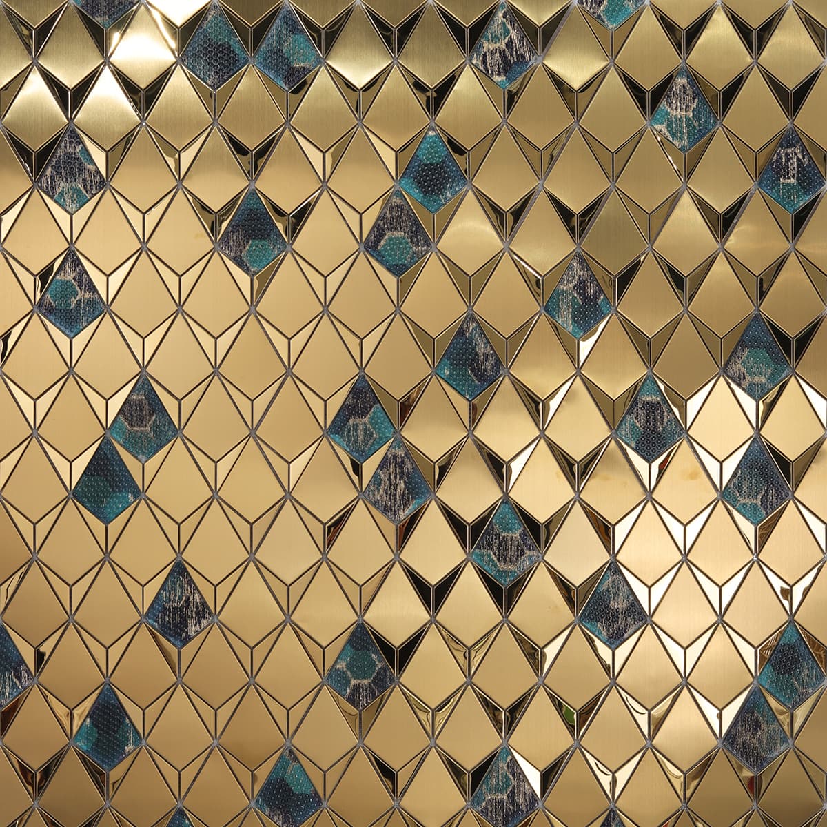 Gold Diamond Stainless Steel and Textured Glass Mosaic Tiles