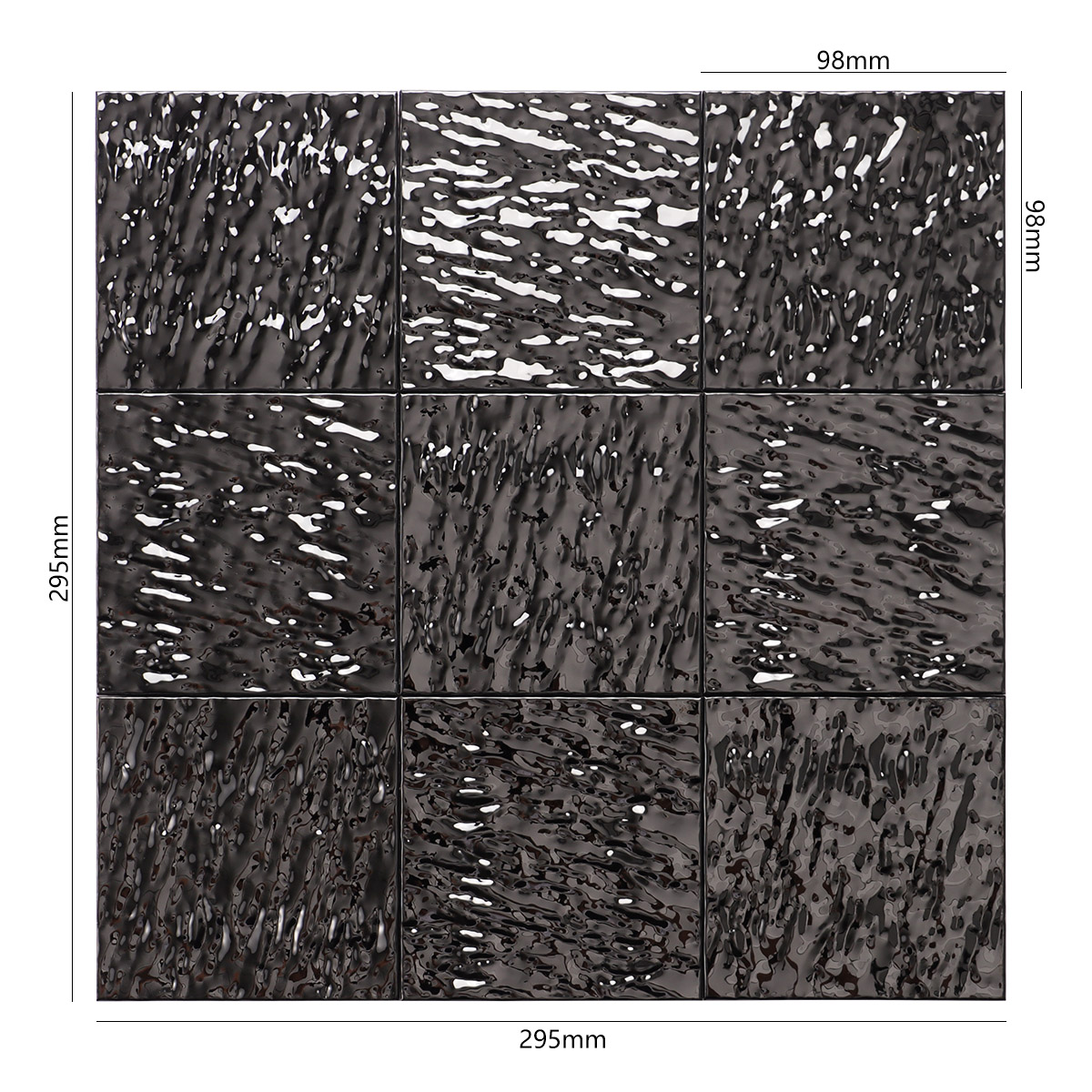 Black Metallic Wavy 3D Stainless Steel Large Mosaic Tiles Size