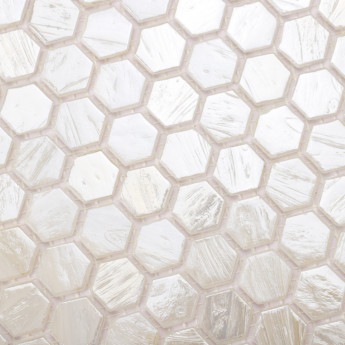 Beige Flash  Tiny Hexagon Glass Mosaic Tiles 