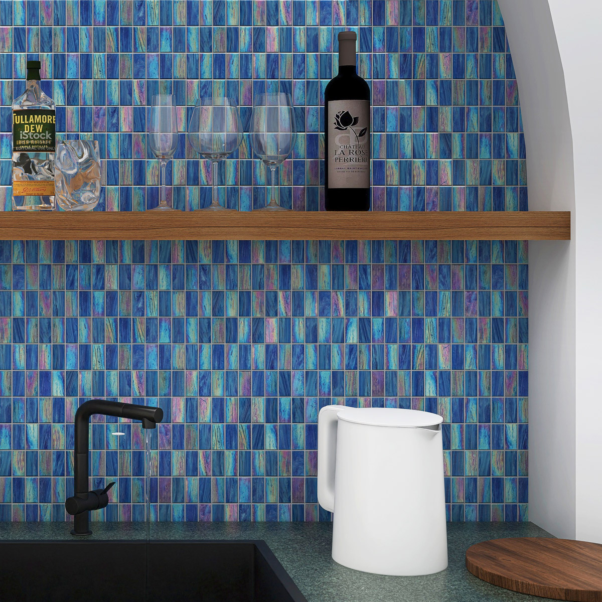 Rectangle Iridescent Blue Checkerboard Glass Mosaic Tiles  kitchen 