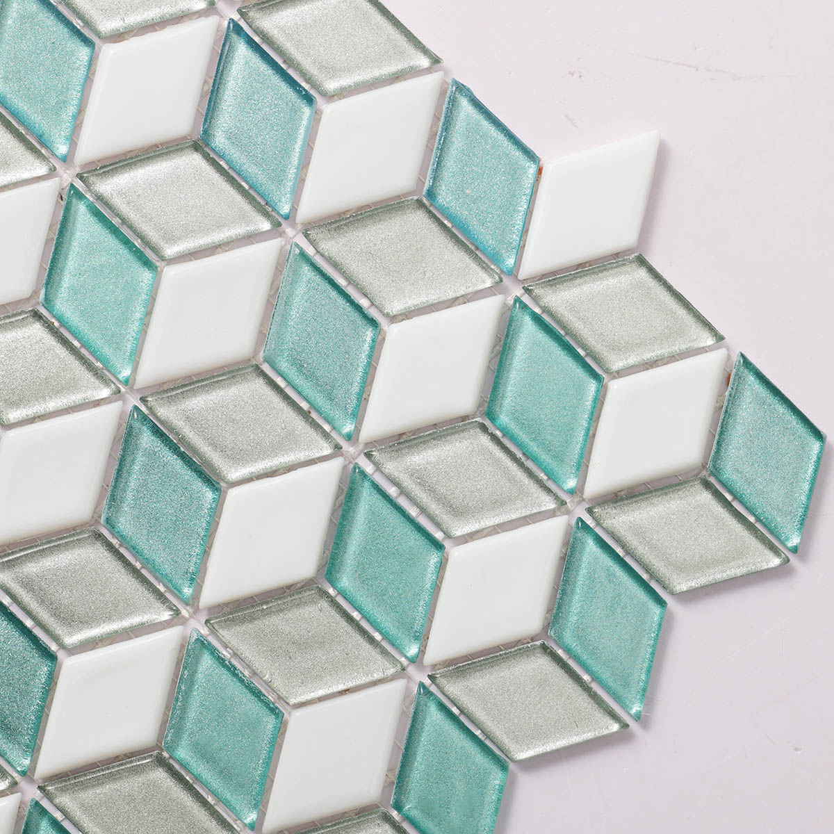 Green Light Blue 3D Rhombus Mosaic Tile