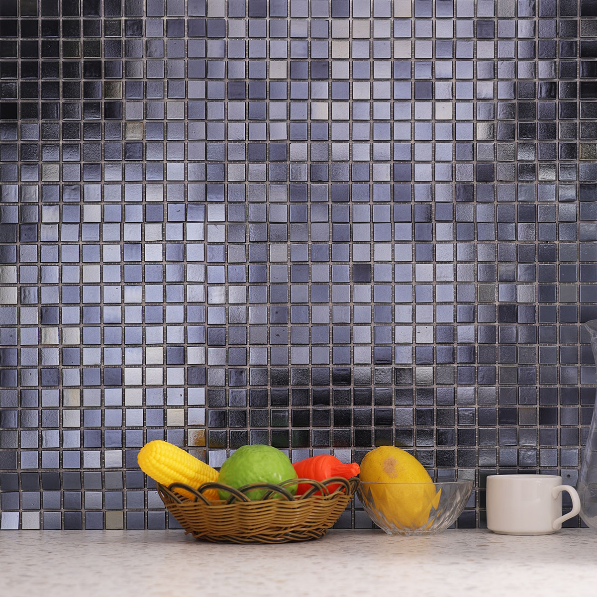 Polished Fired Earth Glass Black  Mosaic  Swimming Pool&Showeroom Wall Flooring Tiles 20X20mm