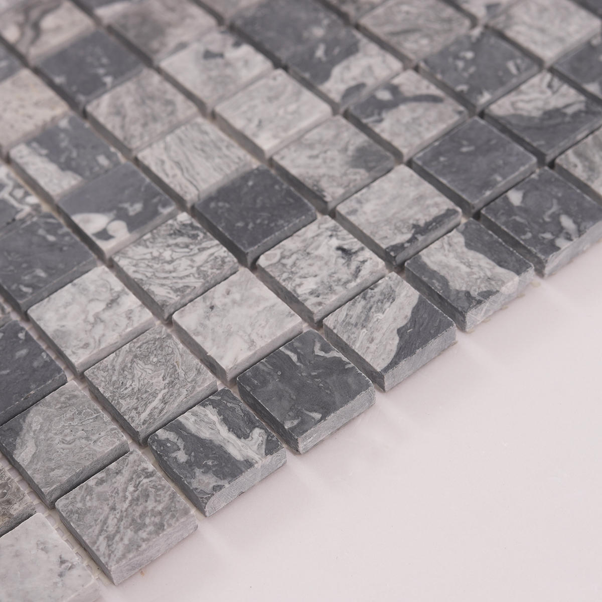 Side close-up view of Dark Grey Square Natural Stone Mosaic Wall Tiles, showing  thickness