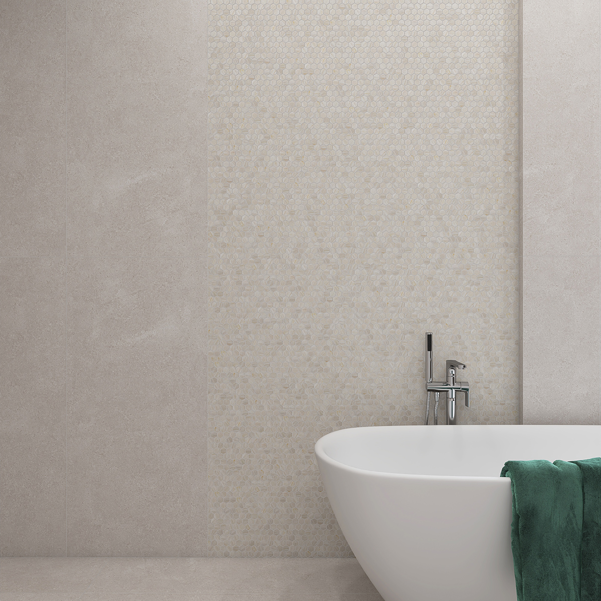 Bathroom wall design with Hexagon Beige Glass Mosaic Wall Tile, creating a clean look