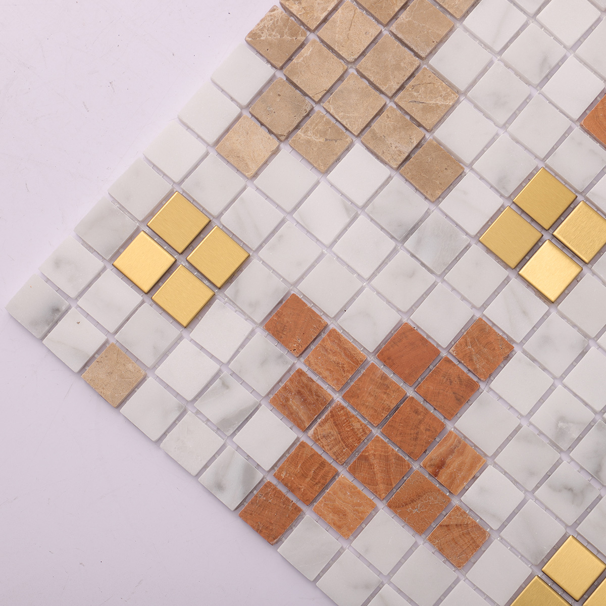 Close-up of Marble and Metal Square Mosaic Tile Design Pattern