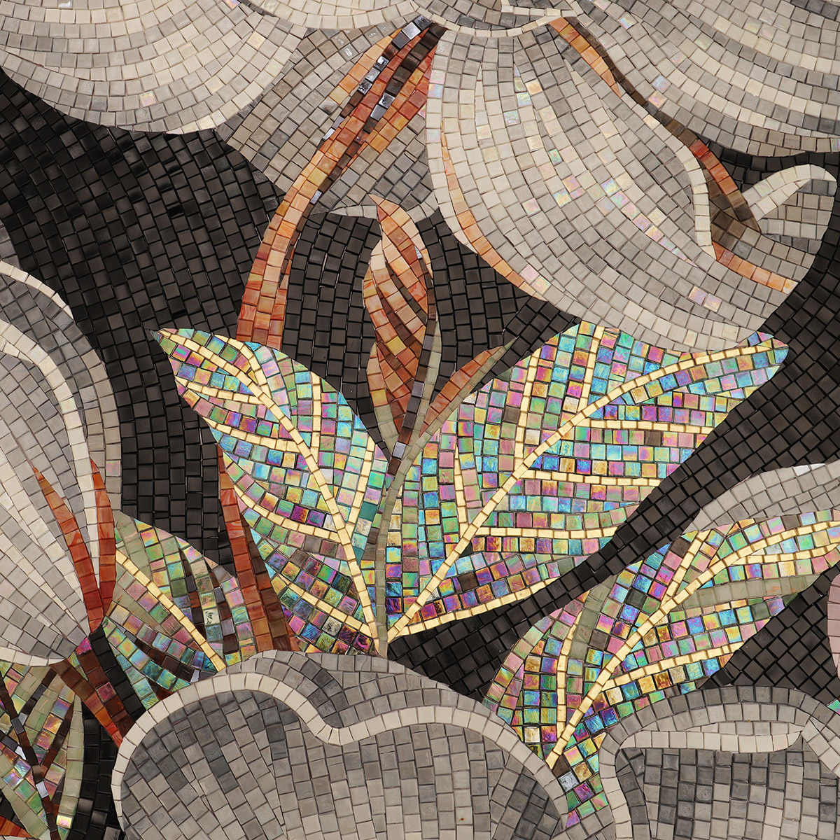 Detailed View of Glass Mosaic Art Tile Flower Petals