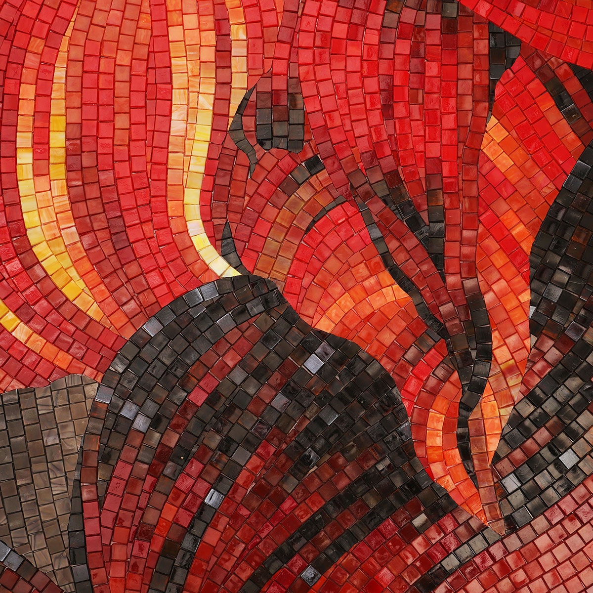 Fine Detail of Big Red Flower Glass Mosaic Artwork