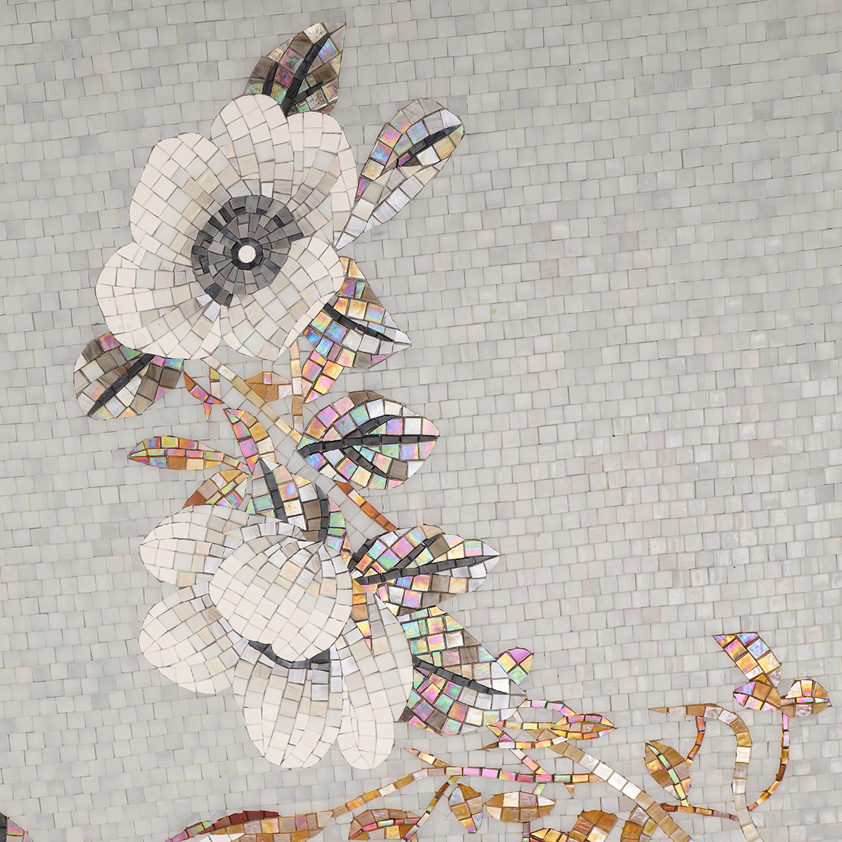 Detailed View of Flower Petal Design in Glass Mosaic