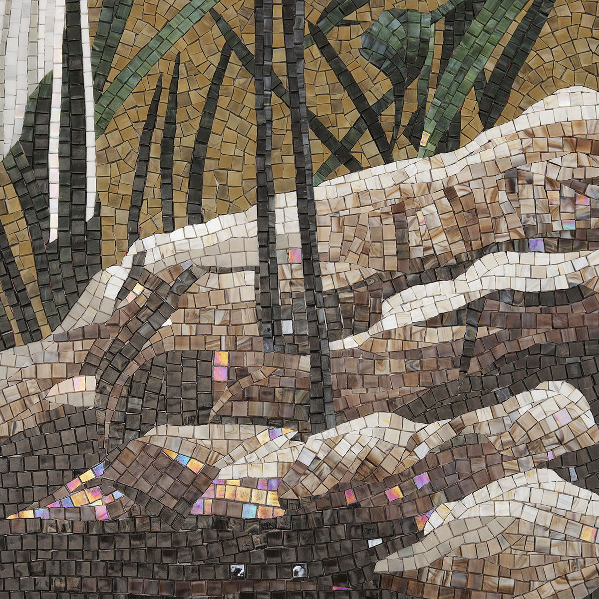 Fine Detail of Custom Glass Mosaic White Crane Artwork