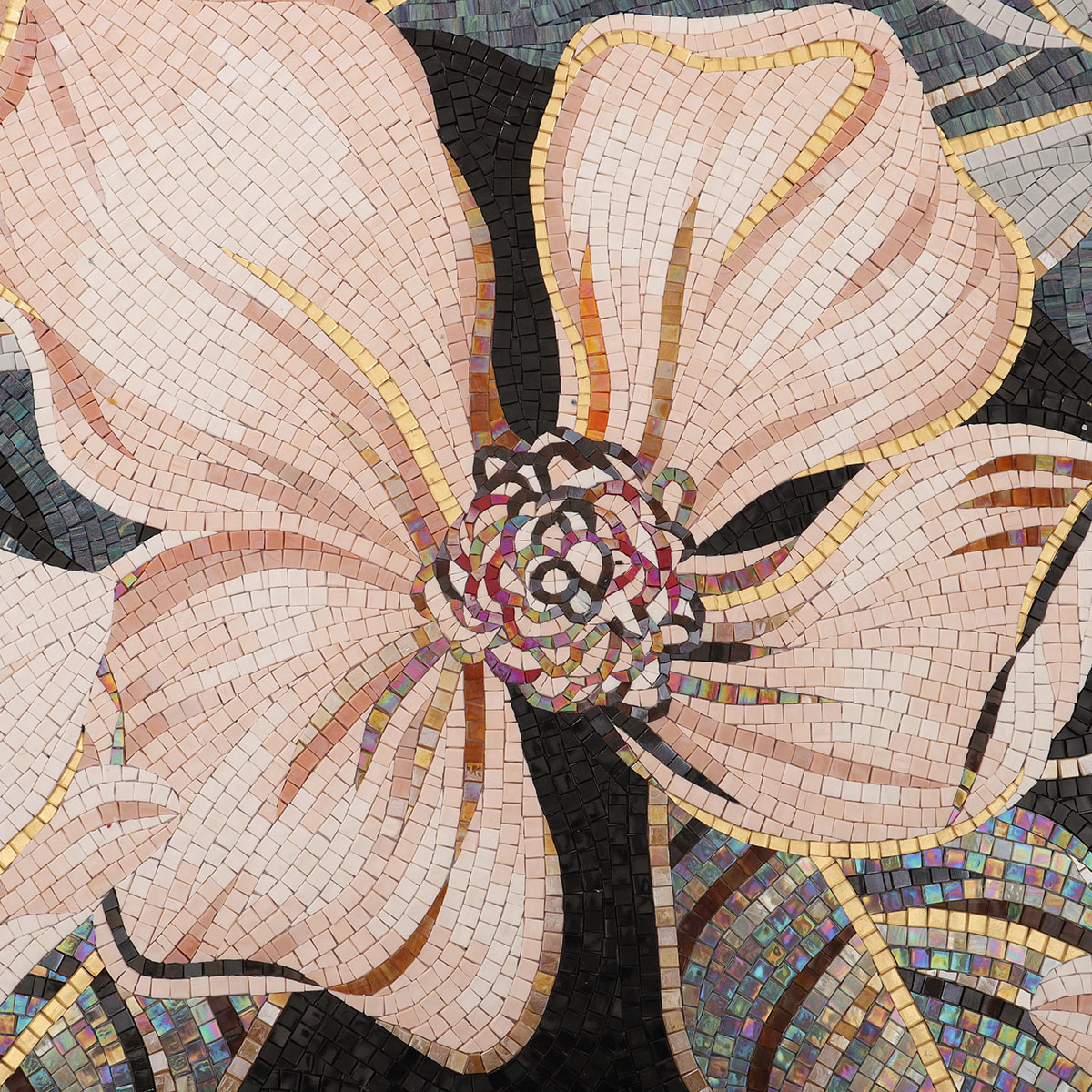 Close-up of Floral Design in Glass Mosaic Tile Mural