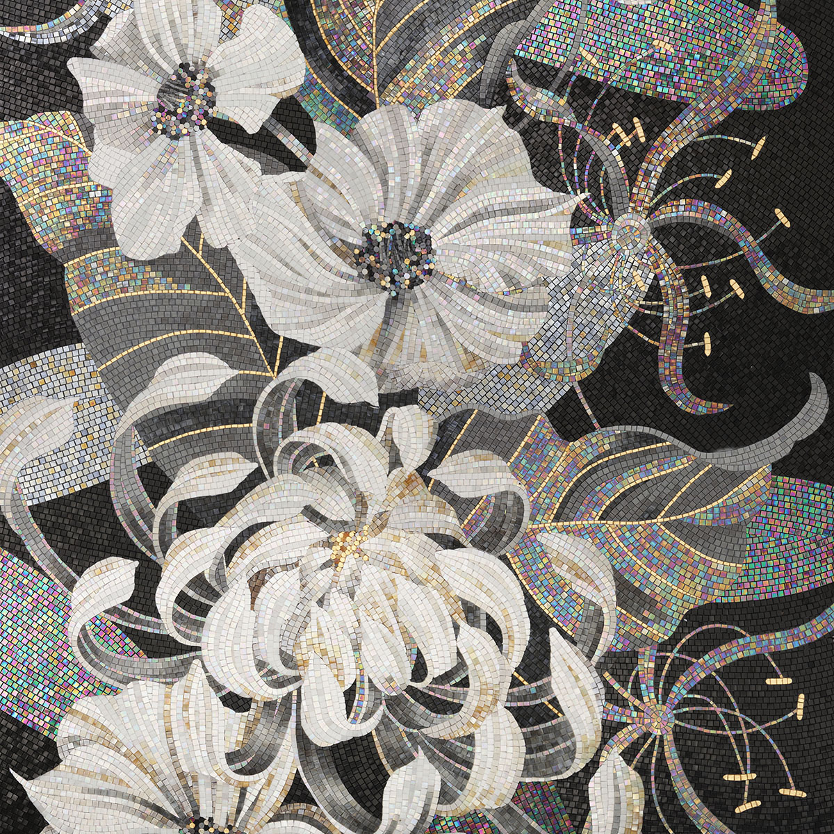 Artistic Detail of Flower in Custom Black and White Mosaic