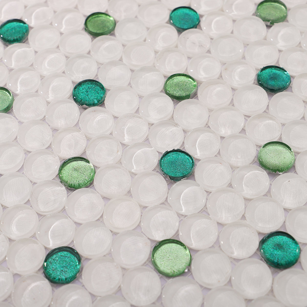 White Mix Green Penny Round Glossy Glass Mosaic Tiles