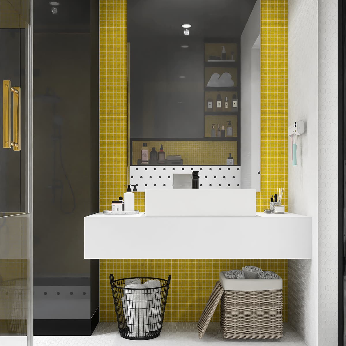 Lemon Yellow Uniform Square Glass Mosaic Bathroom Tiles