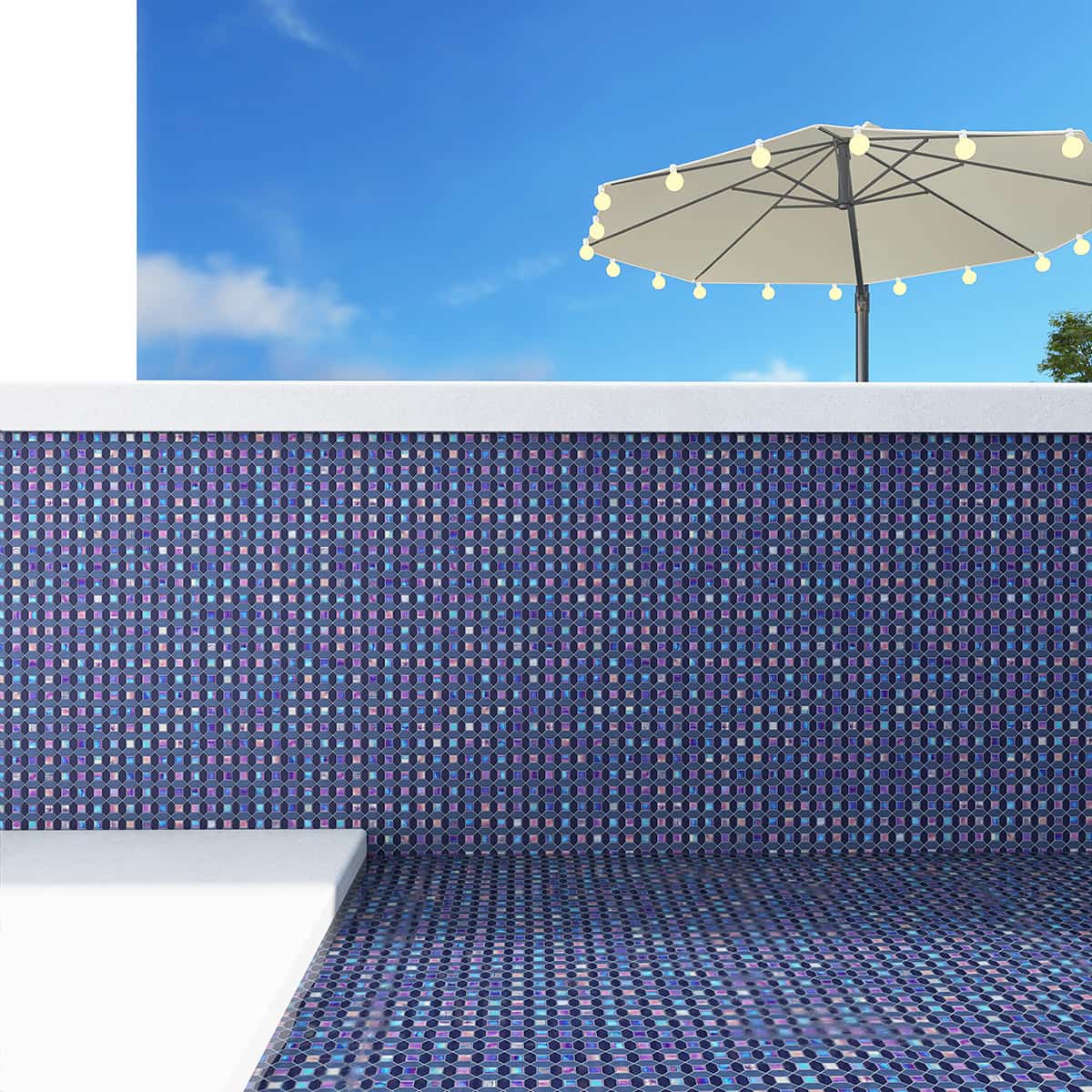 Iridescent  Picket and Square  Blue Glass Mosaic Tiles