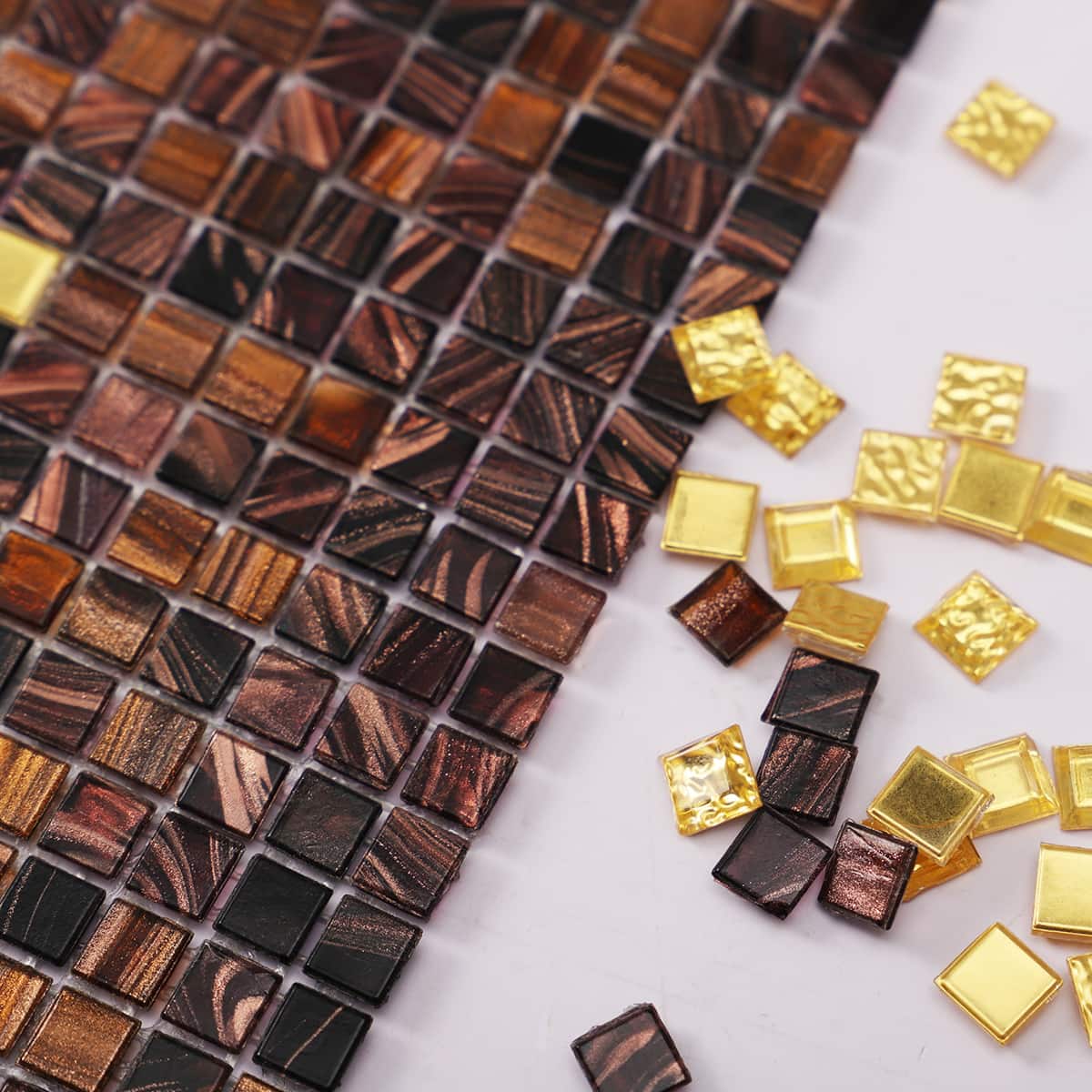 Brown Mixed Mini Gold Glass Square Mosaic Tiles 