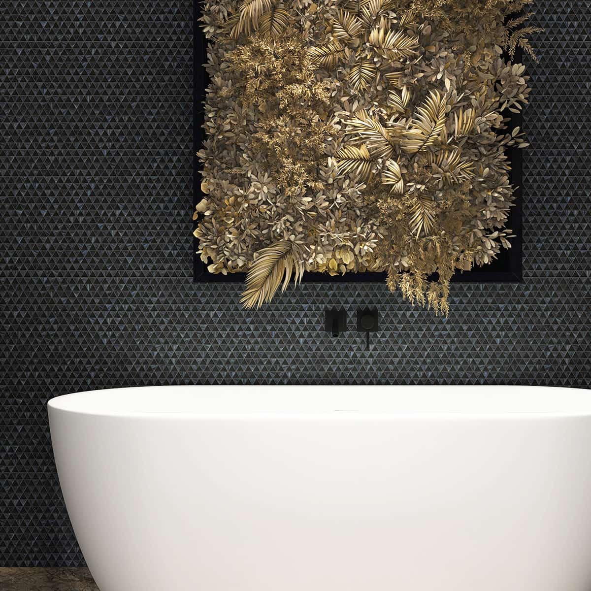 Checkerboard Glass Black Slate Gray Triangle Mosaic Tiles 