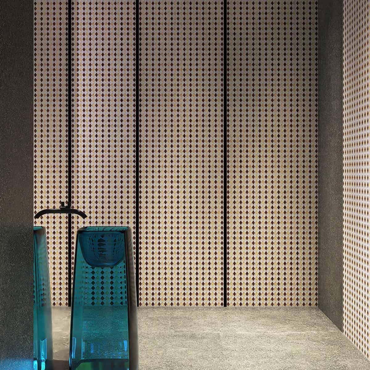 Gold&Brown Checkerboard Diamond Glass Mosaic Tiles 