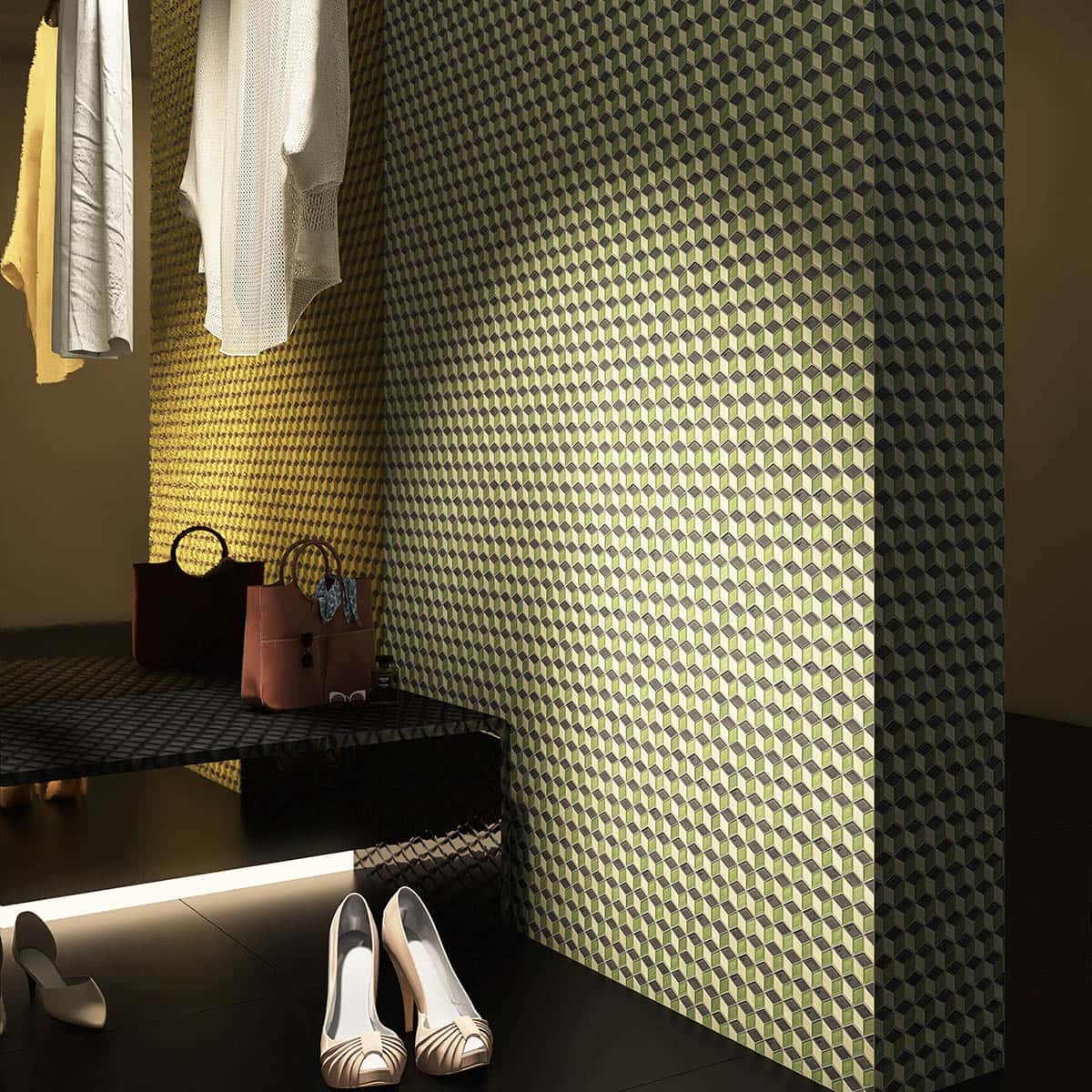 Dark Green Hexgonal Diamond Glass Mosaic Tiles