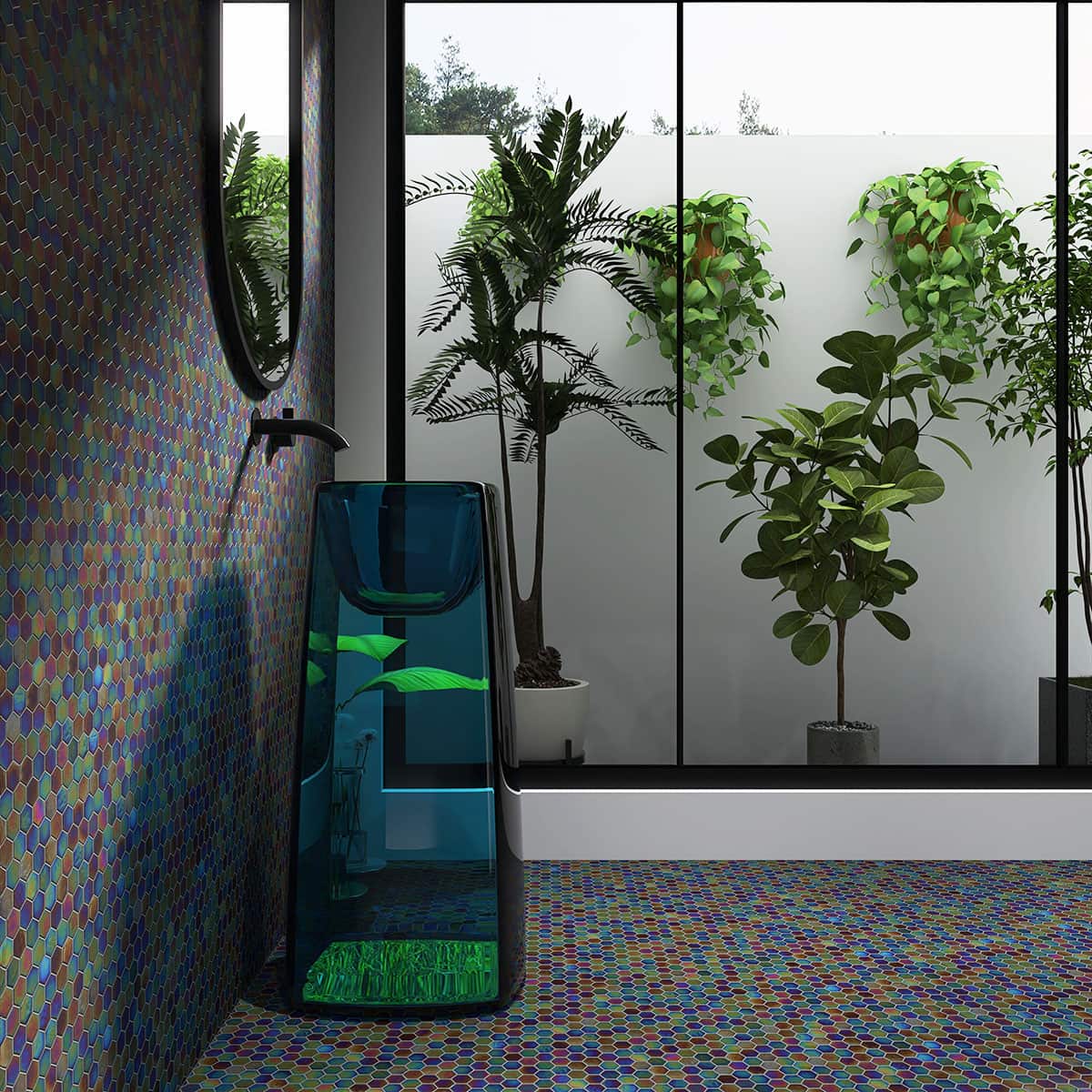 Iridescence Rainbow Hexagonal Glass Mosaic Tiles