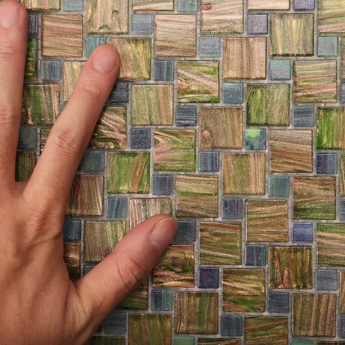 Olive Green Windmill Pattern Glass Mosaic Tiles