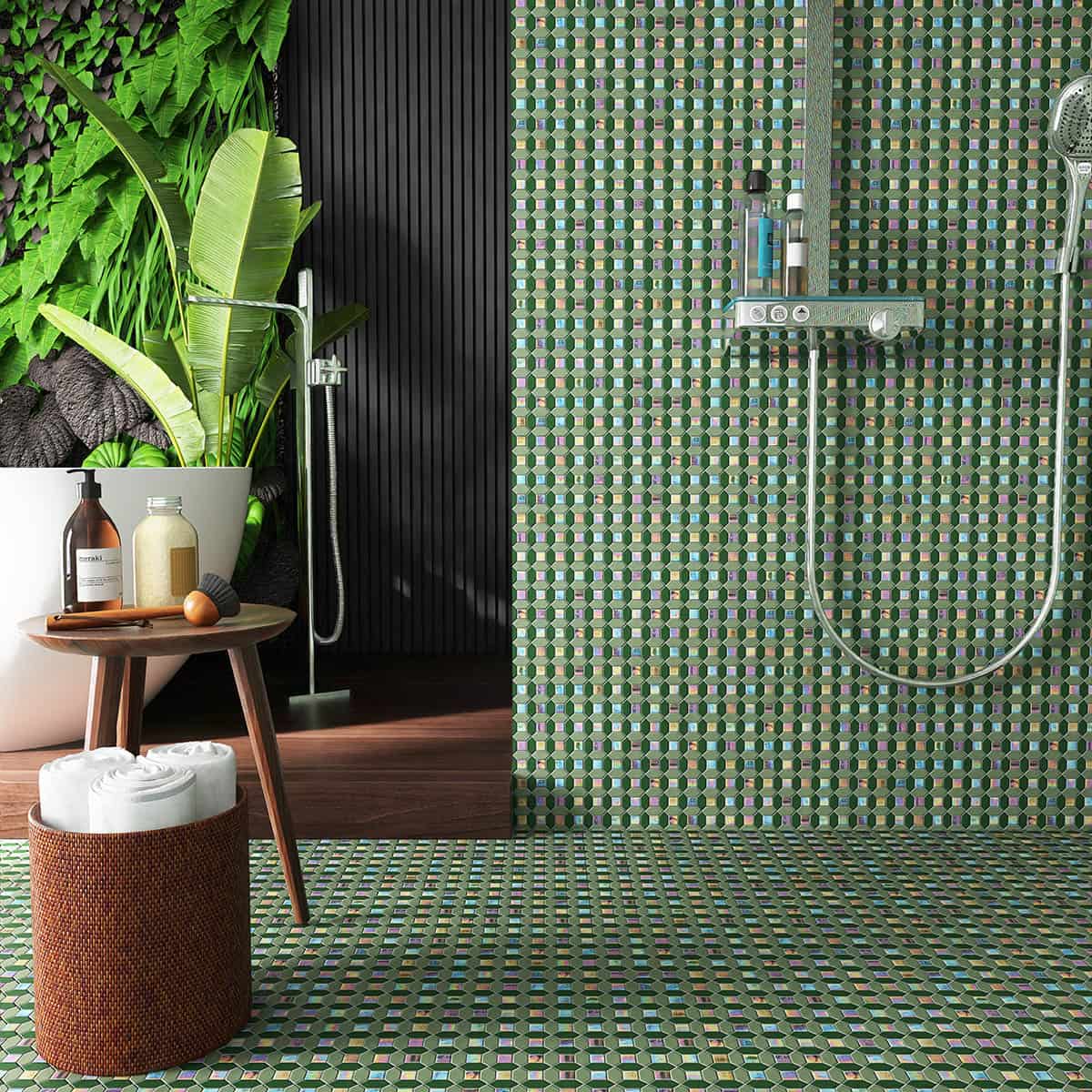 Green Picket Iridescent Glass Mosaic Tiles 