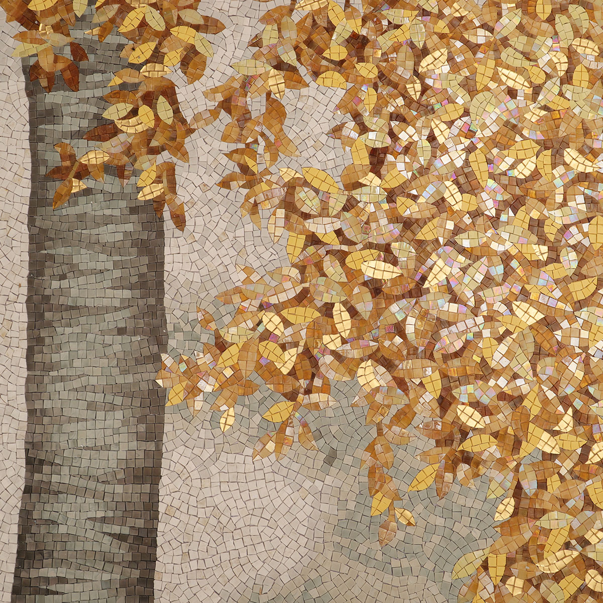 Intricate Patterns in Golden Tree Mural Mosaic Art Tile