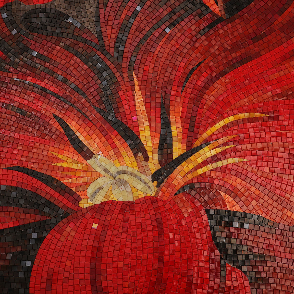Close-up of Red Flower Mosaic Tile Detail