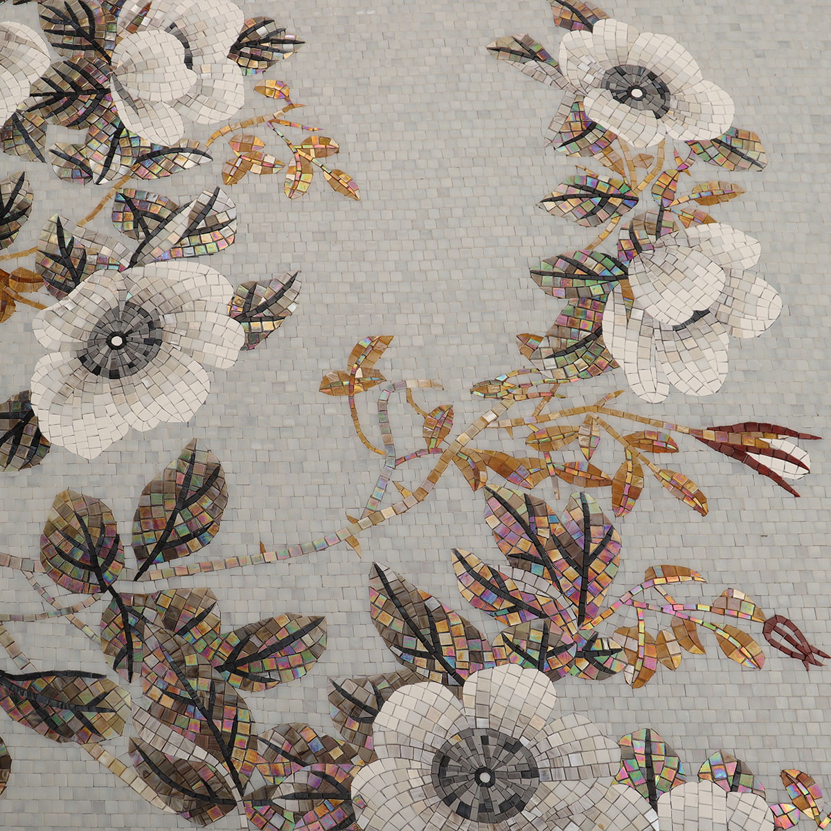 Intricate Hand-Cut Flower Mosaic Tile Texture