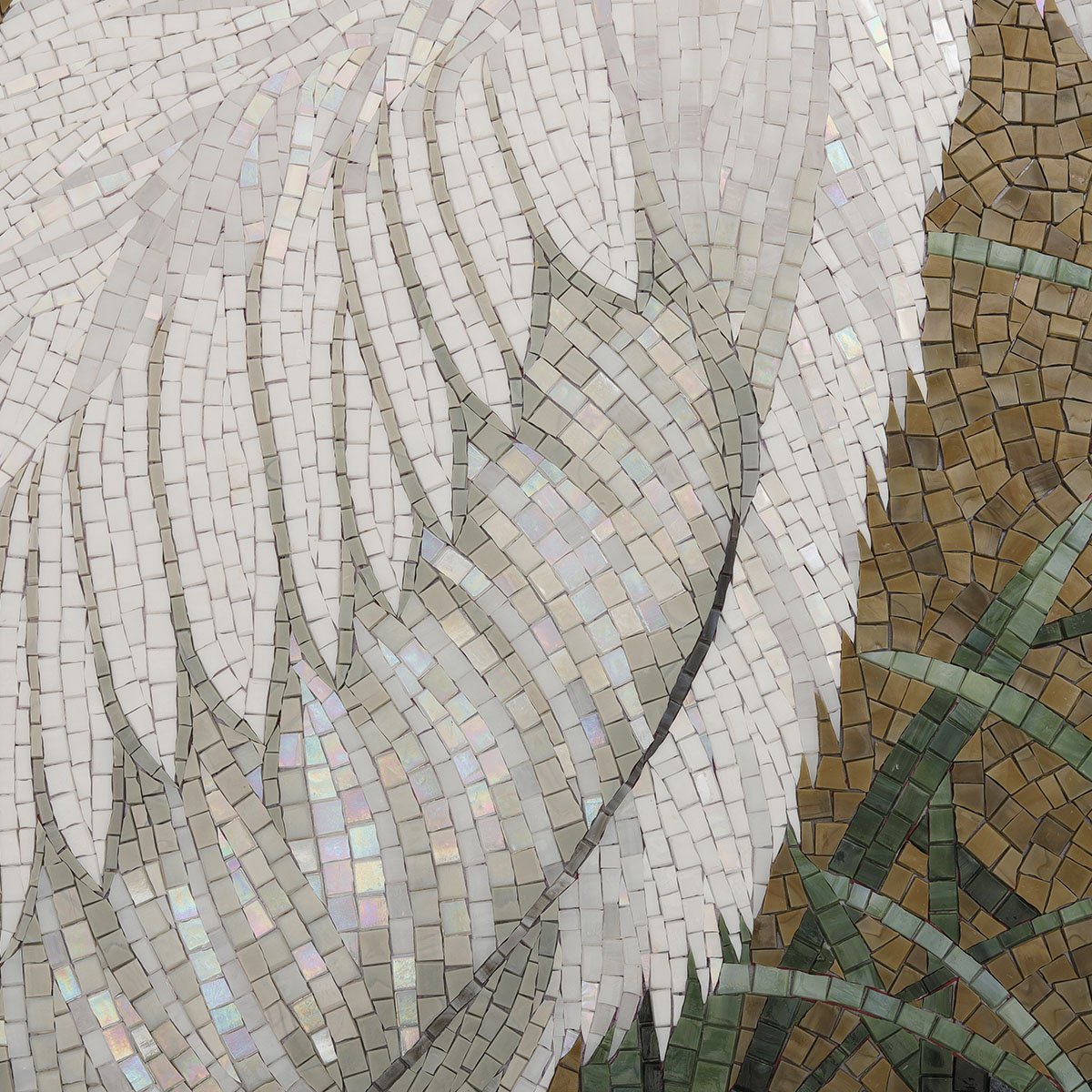 Detailed View of White Crane Glass Mosaic Texture