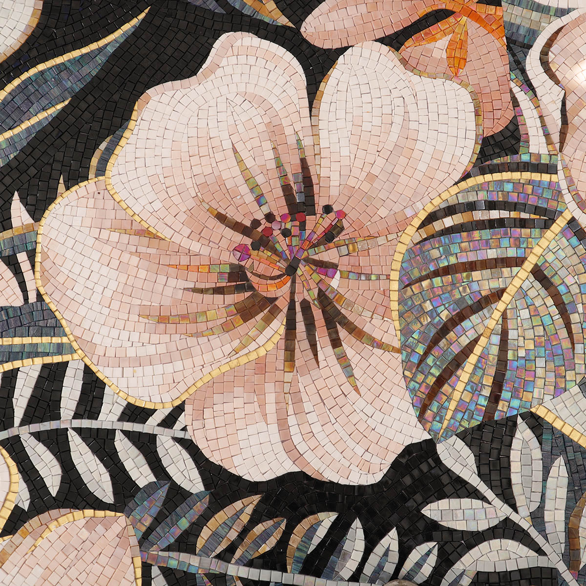 Detailed Flower Pattern in Glass Mosaic Mural