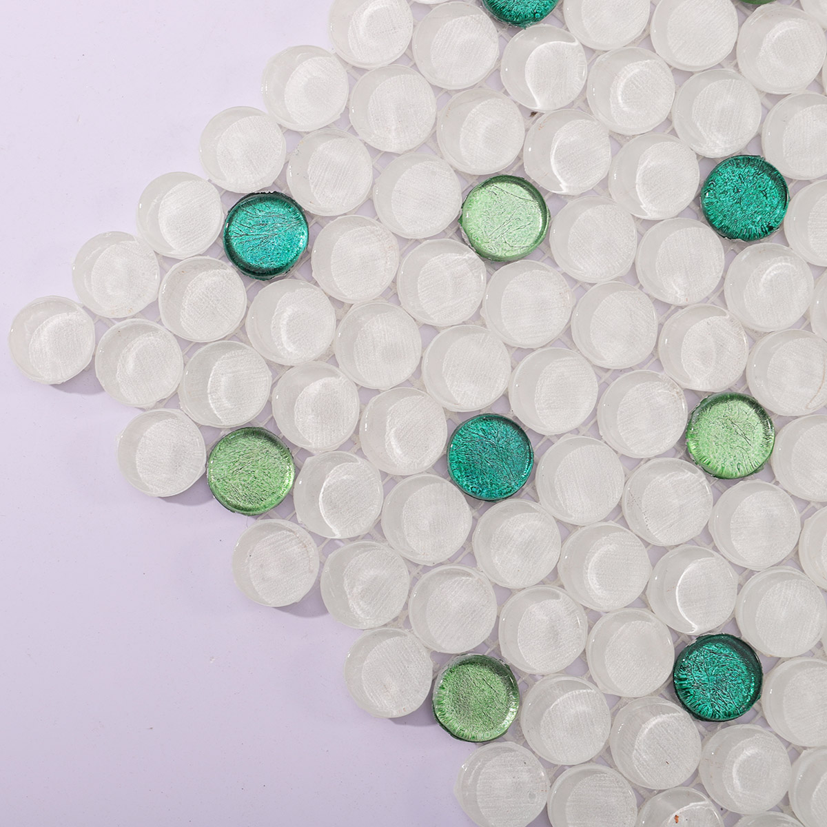 White Mix Green Penny Round Glossy Glass Mosaic Tiles