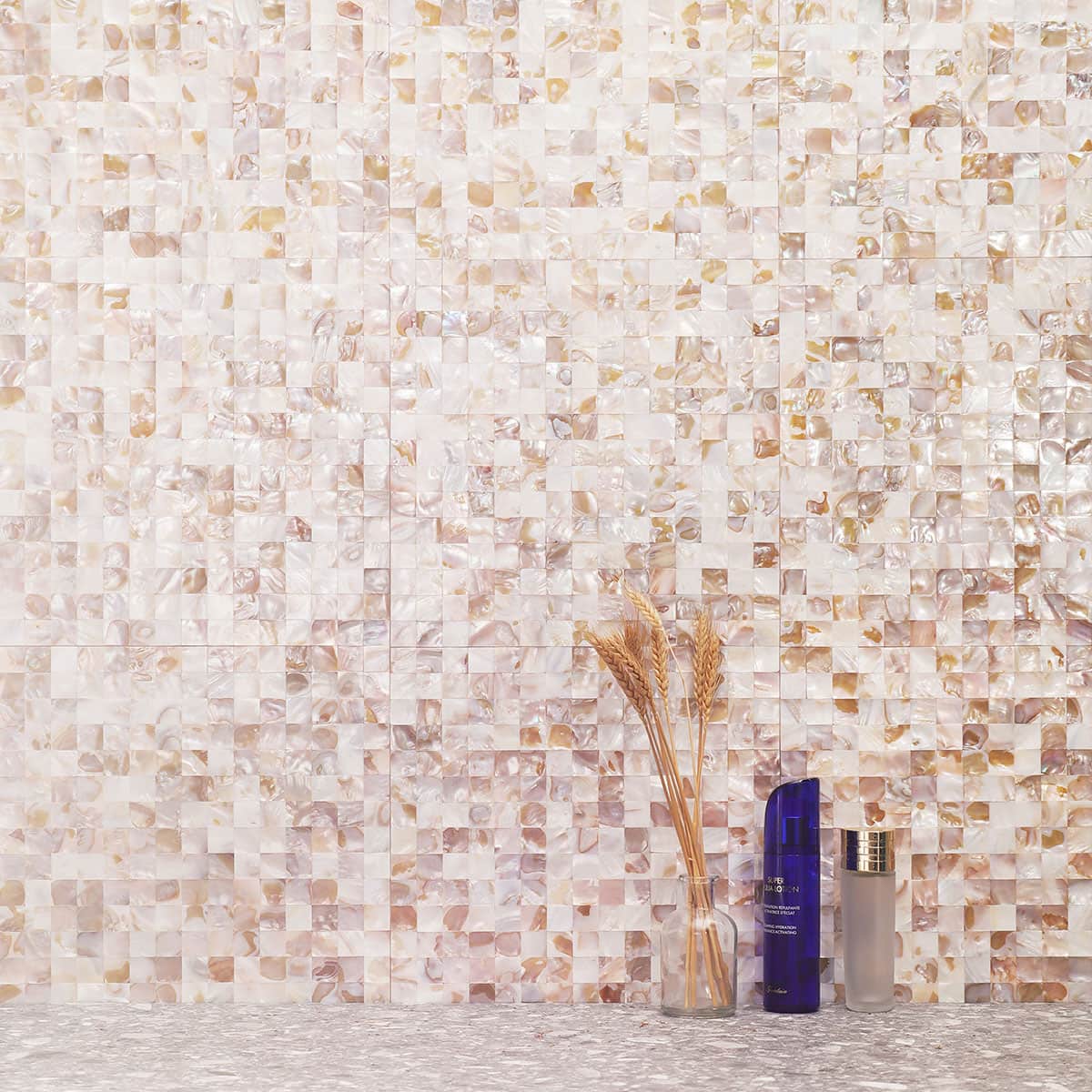 Beige Wart Mother Of Pearl Tight Joints Square Mosaic Tile