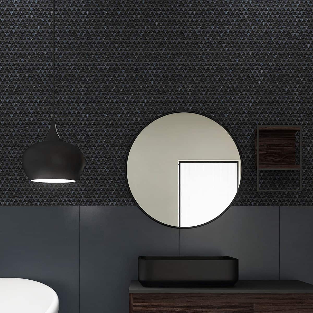 Checkerboard Glass Black Slate Gray Triangle Mosaic Tiles 