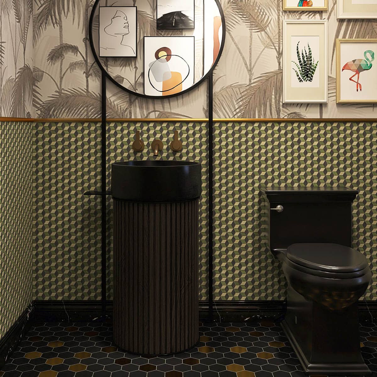 Dark Green Hexgonal Diamond Glass Mosaic Tiles